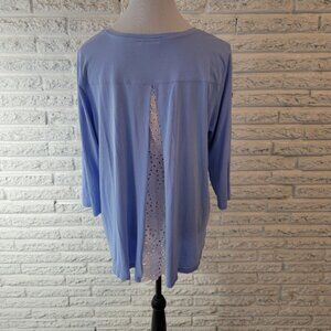 J Jill Womens Top XL 3/4 Sleeve Split Back Eyelets Asymmetric Lightweight BLU5E